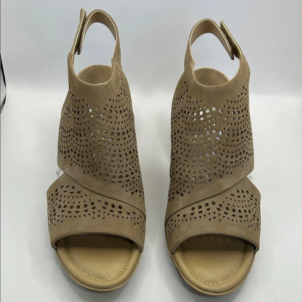 Van Eli Tan Perforated Wedge Sandals